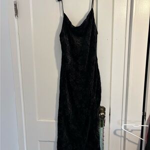 Urban Outfitters Black Midi Dress Burnout Velvet Floral Slip Dress Side Slit